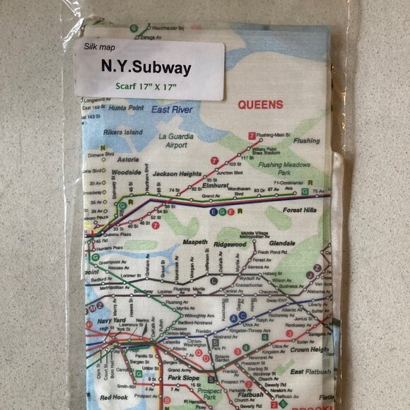 NYC Subway Map Scarf Silk 17 x 17 Inches NWOT - Picture 7 of 7